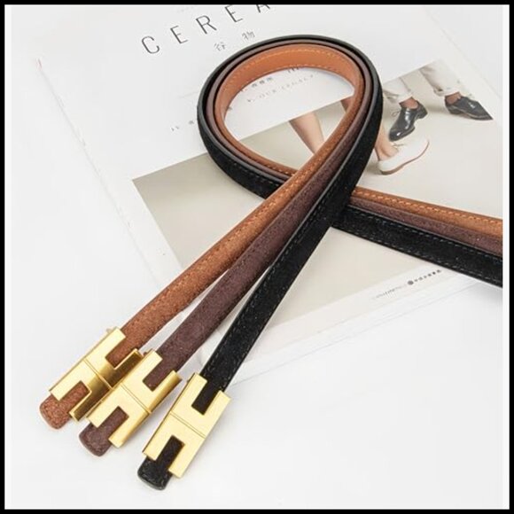 Skinny Suede Belt with Gold Buckle for Women